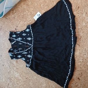 Free People Black Mini Dress/Tunic With White Embroidery,  NWT
